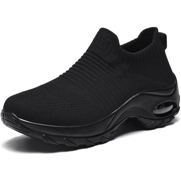 Women Shoes Sock Sneakers, Mesh ,Slip On ,Work Nursing, Easy , Platform Black 8 - Picture 1 of 12